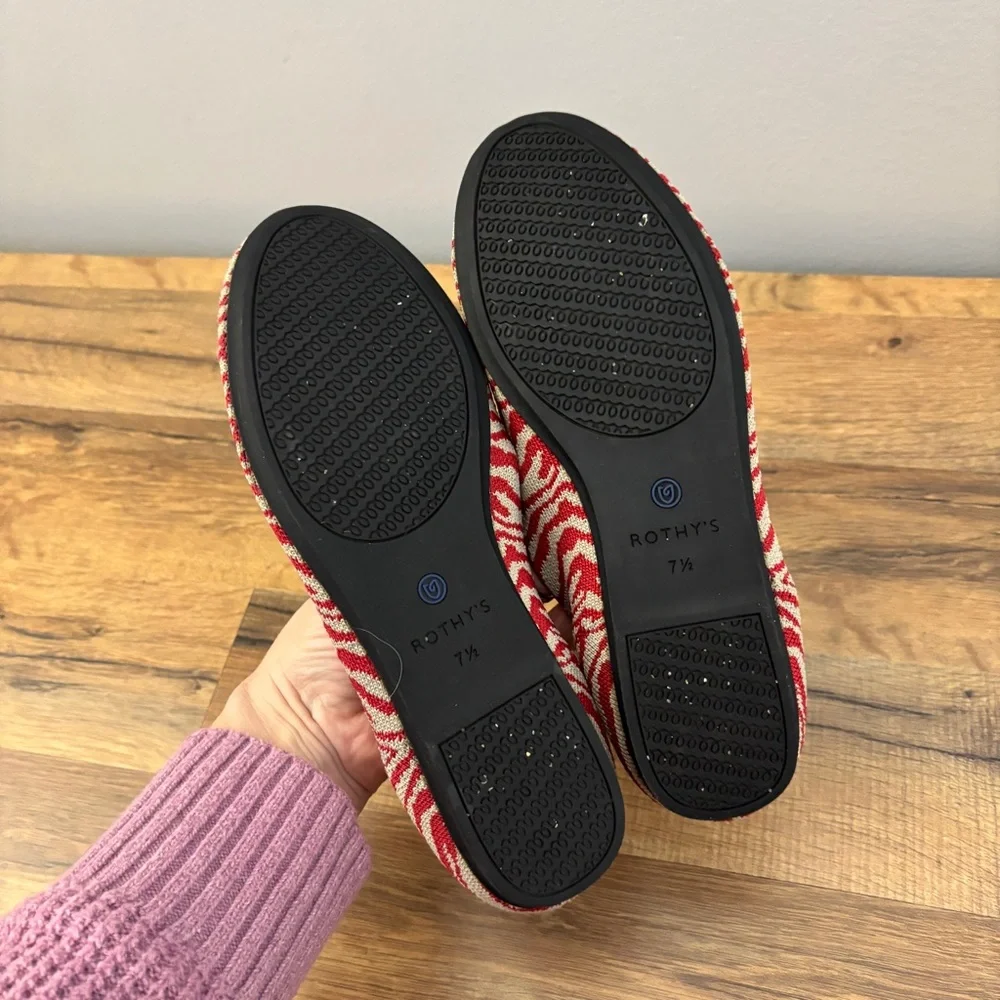 Rothy’s The Loafer Zebra Knit Flats Animal Print Limited Edition Red - Picture 7 of 9